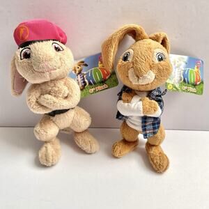 Hop The Movie Lot of 2 Mini Plush Bunny Rabbit 6" Boy Pink Beret Stuffed Animal